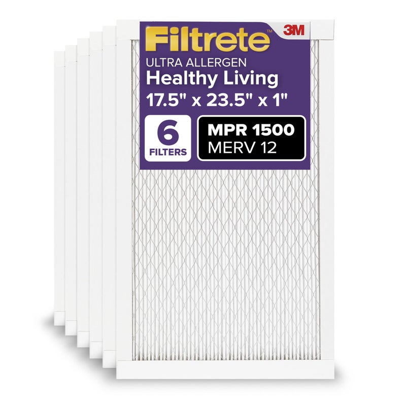 Filtrete 17.5x23.5x1 AC Furnace Air Filter, MERV 12, MPR 1500, CERTIFIED asthma & allergy friendly, 3 Month Pleated 1-Inch Electrostatic Air Cleaning Filter, 6-Pack (Actual Size 17.19x23.19x0.78 in) - Image 1